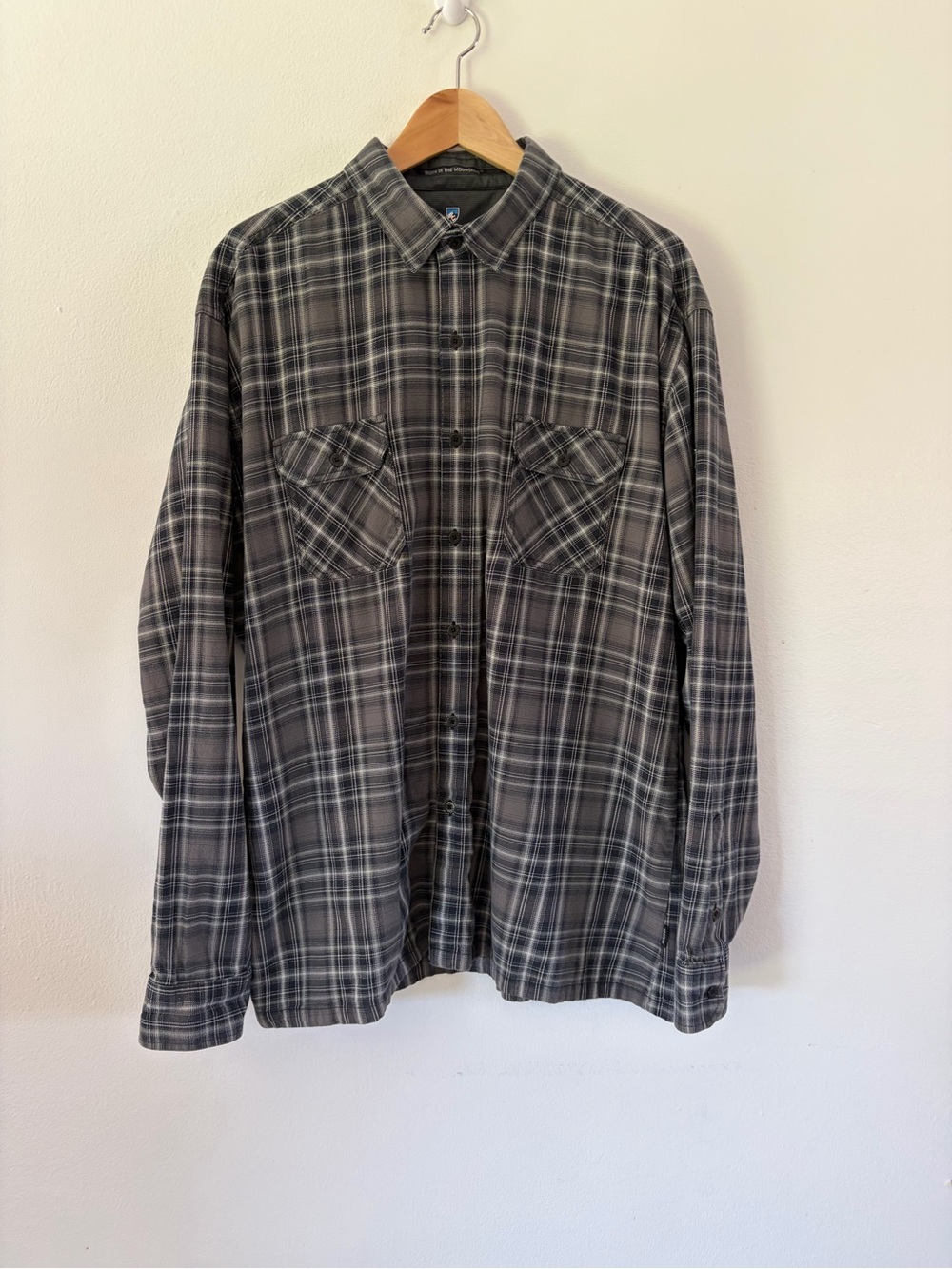 KUHL Dillingr Flannel Front Collared Long Sleeve Black & Grey Plaid Shirt XXL